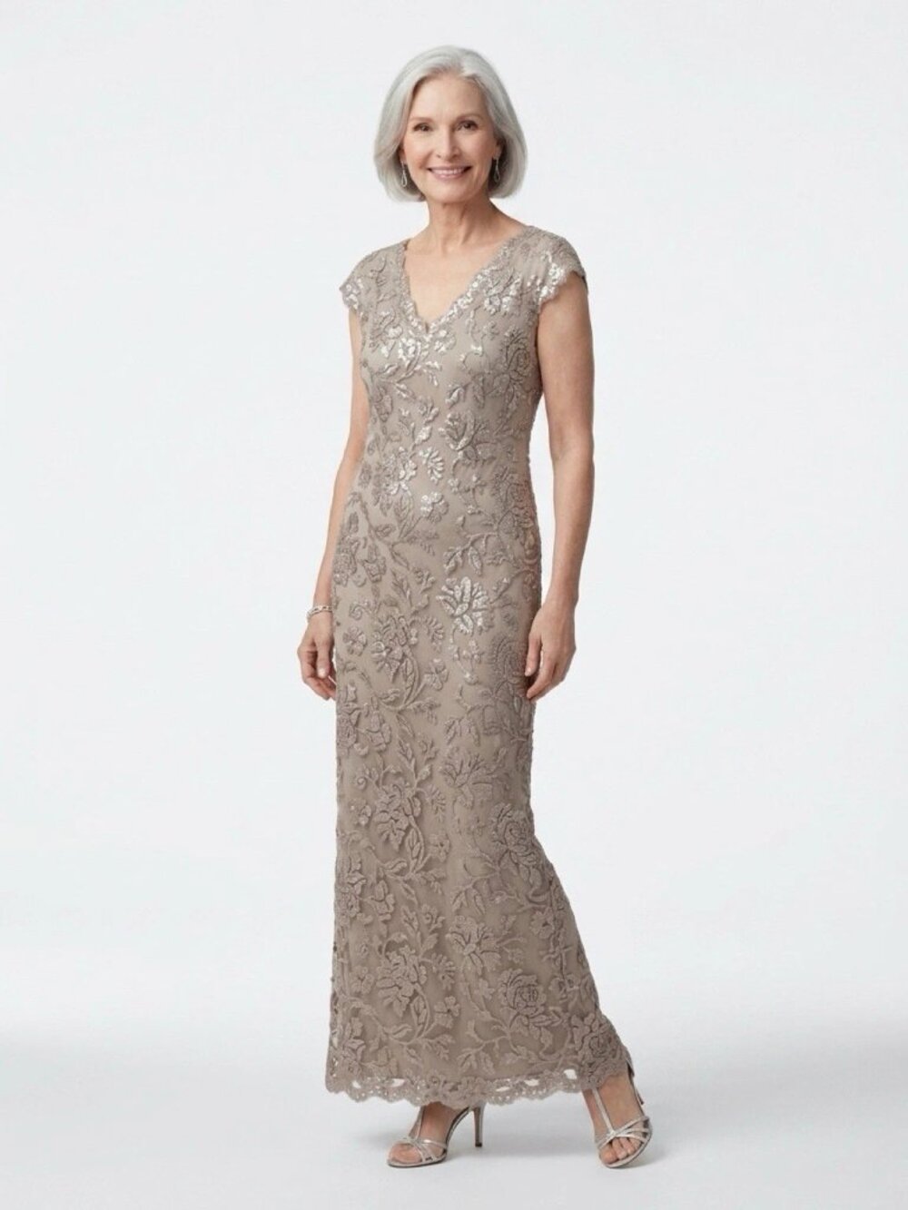 TADASHI SHOJI Sand Sequin, Lace and Tulle Maxi Dress NWT MSRP$450
